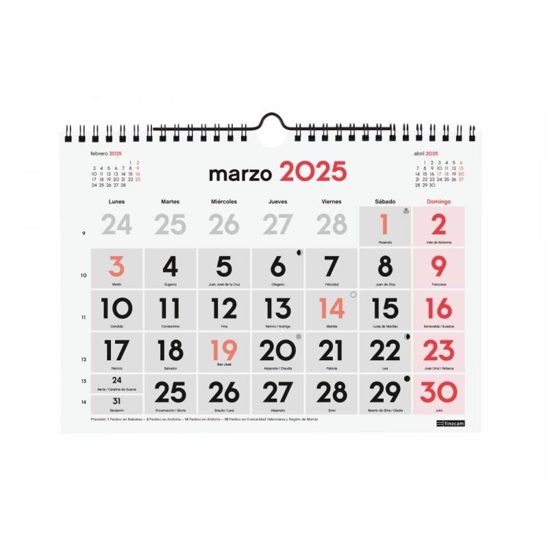 CALENDARIO ANUAL FINOCAM 2025 PARED NUMEROS GRANDES S 21x15 CMS. (780200025) - CALENDARIO PARED S 21x15 NUM.GRANDES