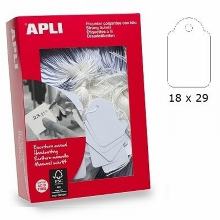 ETIQUETAS  APLI COLGANTES 18X29 MM ATADO DE 100 UNIDADES (389) - ETIQ.HILO 18*29 BL ATADO DE 100 U.