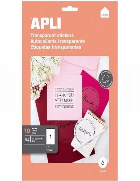 ETIQUETA ADHESIVA APLI INKJET POLIESTER 210X297 MM. TRANSLUCIDA 20 HOJAS DIN A4 20 ETIQUETAS (10053)