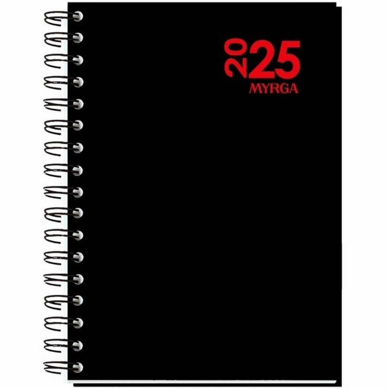 AGENDA ANUAL MYRGA 2025 ESPIRAL DUEÑAS 24 X 16,5 CM. DIA PAGINA NEGRA (3901NE) - AGEND.ESPIRAL 1/4 D/PG MYRGA 17*24