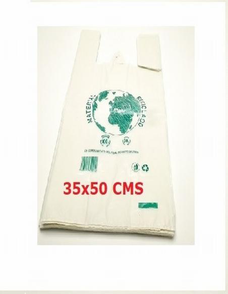 BOLSA PLASTICO CAMISETA BLANCA 100% RECICLADO 100% RECICLABLE 35X50 CM 100 UNIDADES - BOLSAS PLASTICO CAMISETA 35x50 100UN.