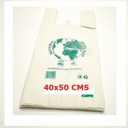 BOLSA PLASTICO CAMISETA BLANCA 100% RECICLADO 100% RECICLABLE 40X50 CM 100UNIDADES - BOLSAS PLASTICO CAMISETA 40*50 100UN