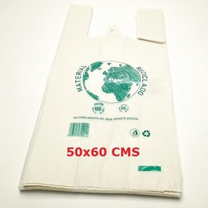 BOLSA PLASTICO CAMISETA BLANCA  100% RECICLADO 100% RECICLABLE 50X60 CM 100 UNIDADES - BOLSAS PLASTICO CAMISETA 50*60 100UN.
