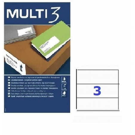 ETIQUETA ADHESIVA MULTI 3 LASER FOTOCOPIADORA INKJET 210X99 MM BLANCA 100 HOJAS DIN A4 300 ETIQUETAS (12549)