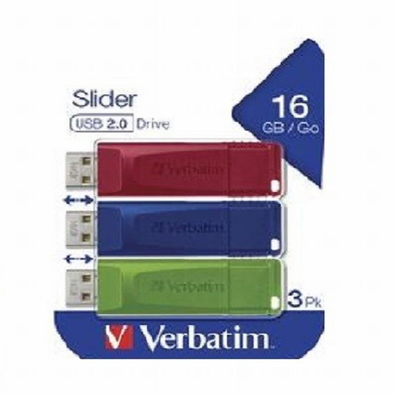 PEN DRIVE VERBATIM 16GB RETRÁCTIL USB 2.0 C/RANURA PARA COLGAR SURTIDO PACK DE 3 UNIDADES (49326) - PEN DRIVE 16Gb 2.0 VERBATIM