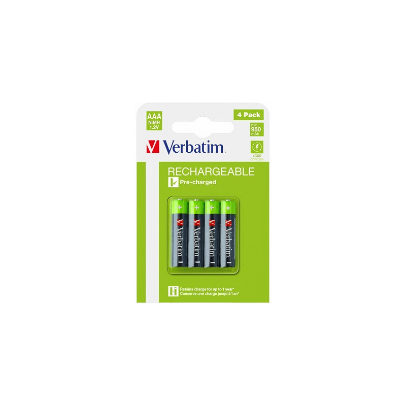 PILA VERBATIM AAA RECARGABLE BLISTER CON 4 UNIDADES (49514) - PILA ALCALINA LR03-AAA 1,5V RECARGAB.CJ4