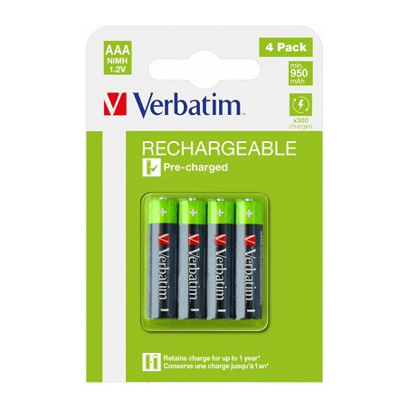PILA VERBATIM AAA RECARGABLE BLISTER CON 4 UNIDADES (49514) - PILA ALCALINA LR03-AAA 1,5V RECARGAB.CJ4