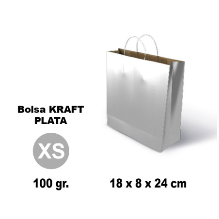 BOLSA KRAFT GRAFOPLAS ASA RETORCIDA 180X80X240 MM PLATA (60321475) - BOLSA C/ASA KRAFT-PLATA 18x8x24