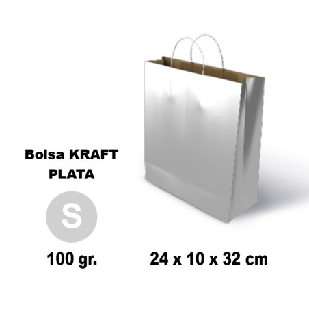 BOLSA KRAFT GRAFOPLAS ASA RETORCIDA 240X10X320 MM PLATA (60321675) - BOLSA C/ASA PLATA 24*10*32