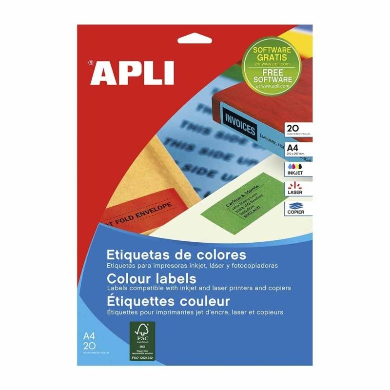 ETIQUETA ADHESIVA APLI LASER/COPY/INKJET 70X37 MM. VERDE 20 HOJAS DIN A4 480 ETIQUETAS (01594) - ETIQ.LASER 70*37 VE CJ480 20H