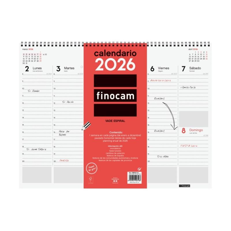 PLANIFICADOR VADE ESPIRAL SEMANA VISTA FINOCAM 2026 420x320x8 MM (780260026) - PLANNING ANUAL VADE SVV ESPIRAL 42*31 REF78026