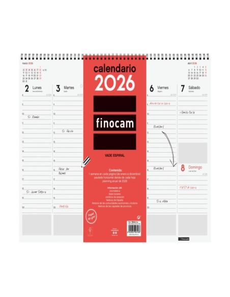 PLANIFICADOR VADE ESPIRAL SEMANA VISTA FINOCAM 2026 420x320x8 MM (780260026) - PLANNING ANUAL VADE SVV ESPIRAL 42*31 R.78026