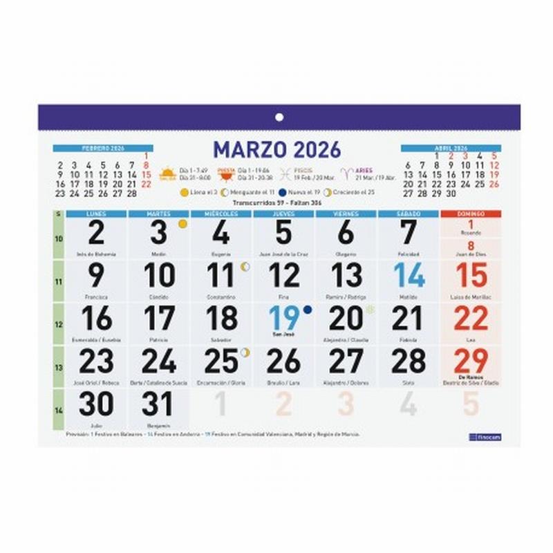 CALENDARIO FALDILLA ANUAL FINOCAM NUMEROS...