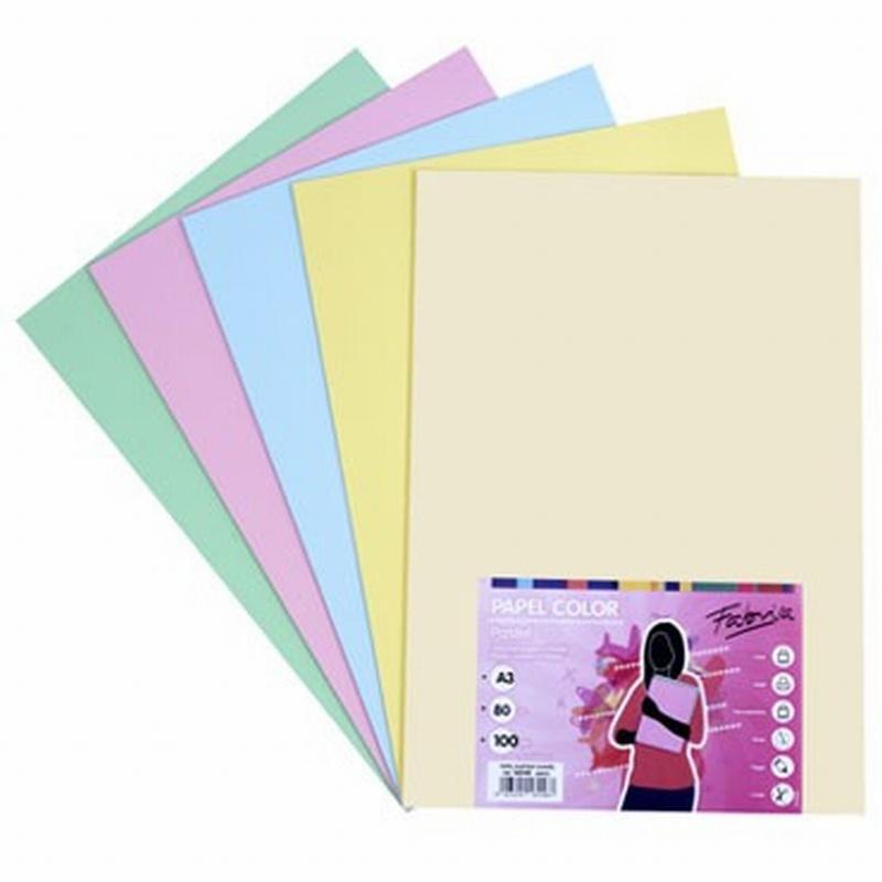 PAPEL FABRISA DIN A3 80 GRAMOS/M2 100 HOJAS COLORES SURTIDOS SUAVES (16248) - PAP.A3 SURTIDO SUAVE 80GRS.100HJ