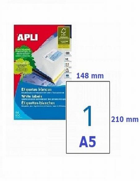ETIQUETA ADHESIVA APLI LASER FOTOCOPIADORA INKJET 210X148 MM BLANCA 100 HOJAS DIN A4 200 ETIQUETAS (01243)