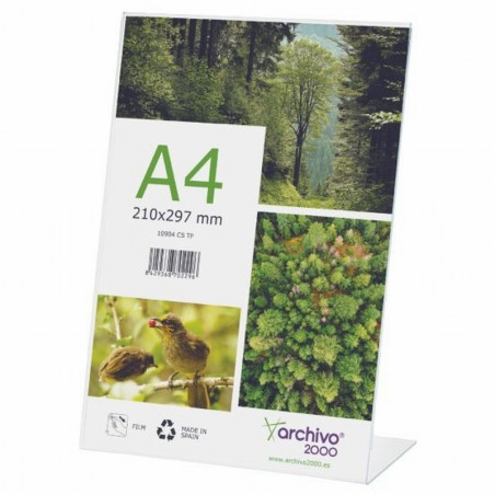 EXPOSITOR SOBREMESA ARCHIVO 2000 EN L VERTICAL METACRILATO 100% RECICLADO DIN A4 40X210X330 MM (10904 CS TP)