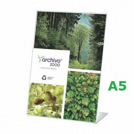 EXPOSITOR SOBREMESA ARCHIVO 2000 EN L VERTICAL METACRILATO 100% RECICLADO DIN A5 55X150X210 MM (10905 CS TP)