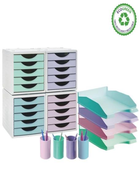 FICHERO DE 5 CAJONES DE SOBREMESA GRIS ARCHIVO 2000 APILABLE FRONTAL AZUL PASTEL 260X270X340 MM (4005 AZ PS)