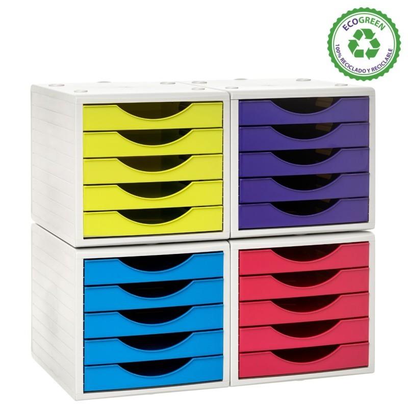 FICHERO DE 5 CAJONES DE SOBREMESA GRIS ARCHIVO 2000 APILABLE FRONTAL AZUL LAGOON 260X270X340 MM (4005 LG)