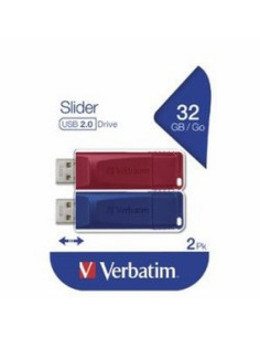 PEN DRIVE VERBATIM 32GB RETRÁCTIL USB 2.0 C/RANURA PARA COLGAR AZUL/ROJO PACK DE 2 UNIDADES (49327)