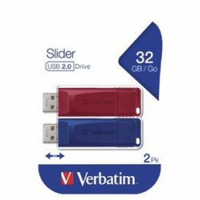 PEN DRIVE VERBATIM 32GB RETRÁCTIL USB 2.0 C/RANURA PARA COLGAR AZUL/ROJO PACK DE 2 UNIDADES (49327)