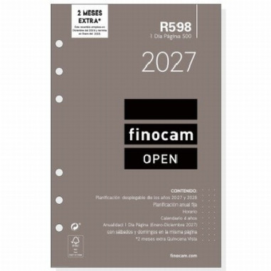 RECAMBIO ANUAL 2027 FINOCAM OPEN 500 DIA PAGINA R598 (711670027) - RECAMB.AG.AÑO DPG.117*181 R598