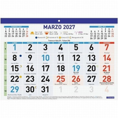 CALENDARIO FALDILLA ANUAL 2027 FINOCAM NUMEROS GRANDES 300x210 (781140027) - FALDILLA CALENDARIO 30*21 NUM.GRANDES