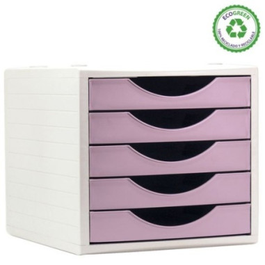 FICHERO DE 5 CAJONES DE SOBREMESA GRIS ARCHIVO 2000 APILABLE FRONTAL ROSA PASTEL 260X270X340 MM (4005 RS PS)