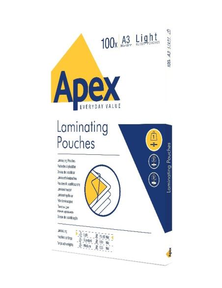 FUNDAS DE PLASTIFICAR APEX A3 303 X 426 MM 125 MICRAS 100 UNIDADES (6003401) - FUNDA PLASTIF.A3 125MC