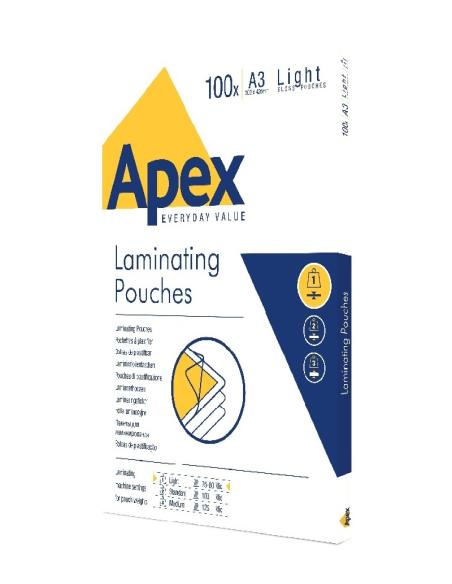 FUNDAS DE PLASTIFICAR APEX A3 303 X 426 MM 80 MICRAS 100 UNIDADES (6001901) - FUNDA PLASTIF.A3 80MIC. CJ100